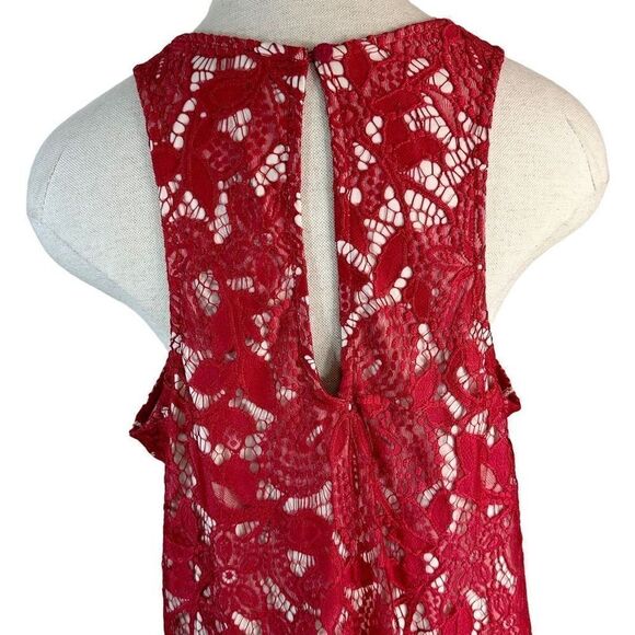 Express Red Floral Lace Overlay Cocktail Dress Womens Large Sleeveless Glam - Picture 6 of 11